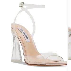 New Steve Madden Women's Beki Two-Piece Flare-Heel Sandals Clear 9M